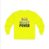 God Money Power Long Sleeve Tee — Faith & Ambition Graphic Shirt