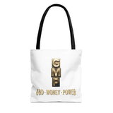 God • Money • Power Tote Bag — Inspirational Gold Block Design