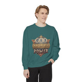 God Money Power Sweatshirt - Vintage Crest Graphic Crewneck