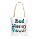 God Money Power Tote Bag – Bold 3D Typography Inspirational Carryall