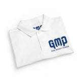 Kids White Polo Shirt with 'GMP Good Money Power' Navy Logo — Youth DryBlend® Jersey