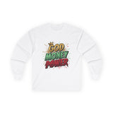 Long Sleeve Tee — 'God Money Power' Bold Graphic Spiritual Streetwear