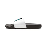 Men's Removable-Strap Sandals — White Slide Sandals with Teal Skull Graphic