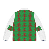 Men's Green Red Patterned Puffer Jacket — Retro Icon All-Over Print