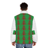 Men's Green Red Patterned Puffer Jacket — Retro Icon All-Over Print