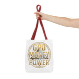 God Money Power Tote Bag — Bold Pyramid Graphic Religious Statement Tote