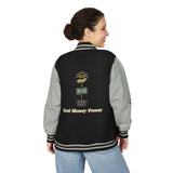 Letterman Jacket — "God • Money • Power" Embroidered Red & White Varsity