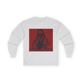 Long Sleeve Tee — "Sacred Hustle" Red Bandana Jesus Graphic