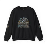 Crewneck Sweatshirt — "God Money Power" Graphic Pullover