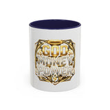 Coffee Mug — "God Money Power" Gold Emblem Accent Mug