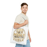God Money Power Tote Bag — Bold Pyramid Graphic Religious Statement Tote