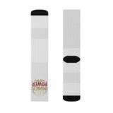 God Money Power Graphic Sublimation Socks — Novelty Crew Socks with Retro Badge