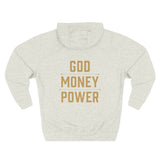 God Money Power Hoodie — Graphic Religious Statement Pullover