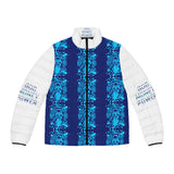 Men's Puffer Jacket – Blue Graphic AOP 'Good Money, Good Power' Streetwear