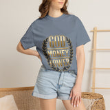 God Money Power T-Shirt — Bold Gold Laurel Graphic Tee
