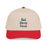 God Money Power Baseball Cap — Retro Text Embroidered Mid-Profile Hat