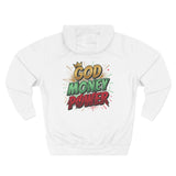 God Money Power Hoodie — Graphic Fleece Pullover with Crown Logo