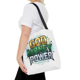 Tote Bag — "God Money Power" Graphic Religious Motivational Tote