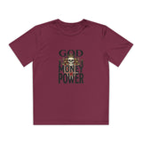Youth Graphic Tee — "God Money Power" Skull Design