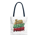 God Money Power Tote Bag — Bold Graphic Faith & Prosperity Statement Tote