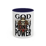 God Money Power-Coffee Mug — Skull Crown Gothic Accent Mug (11oz & 15oz)