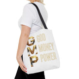 God Money Power Tote Bag – Gold 3-Word Motivational AOP Tote