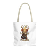 God Money Power Crown Tote Bag — Religious Inspirational Statement Tote