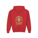 Youth Lion Crest Hoodie — GMP Gold Emblem Kids Pullover