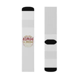 Money Power Graphic Sublimation Socks — Novelty Crew Socks with Retro Badge