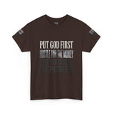 Inspirational Faith Tee — "Put God First, Hustle for the Money, Put Yourself in Power"