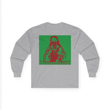 Long Sleeve Tee — Retro Religious Icon Graphic (Green/Red)