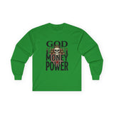 God Money Power- Skull Ultra Cotton Long Sleeve Tee