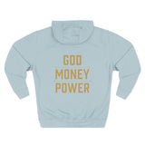 God Money Power Hoodie — Graphic Religious Statement Pullover