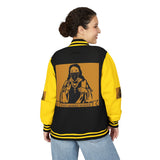 Letterman Jacket — 'God Money Power' Graphic Varsity Jacket