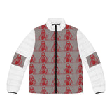 Men's Red Retro Surf Puffer Jacket — All-Over Print Vintage Surfer Pattern