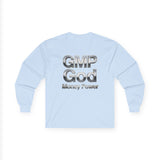 Long Sleeve Tee — GMP God "Money Power" Metallic Logo