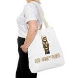 God • Money • Power Tote Bag — Inspirational Gold Block Design