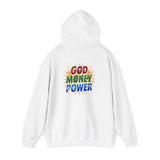 God Money Power Hoodie — Colorful Inspirational Religious Graphic Pullover