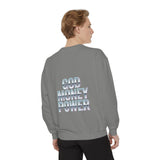 Graphic Sweatshirt - "God Money Power" Blue Retro Streetwear Crewneck