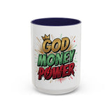 God Money Power Accent Coffee Mug — Bold Motivational Religious Coffee Cup (11/15oz)