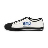 Men's Low Top Sneakers — White Canvas Sneakers with "GMP" Navy Logo