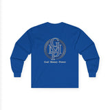 Long Sleeve Tee — Gold Monogram GMP Logo “God, Money, Power”