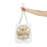 God Money Power Tote Bag — Bold Pyramid Graphic Religious Statement Tote