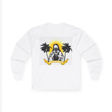 Long Sleeve Tee — Tropical Savior Graphic (Palm Trees & Sunburst)