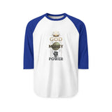Raglan Shirt — "God Money Power" Crown Graphic Baseball Tee