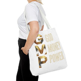 God Money Power Tote Bag – Gold 3-Word Motivational AOP Tote