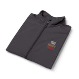 God Money Power- Men's Soft Shell Vest — Small American Flag Patch Chest