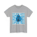 God Money Power Graphic Tee — Blue Anime Design