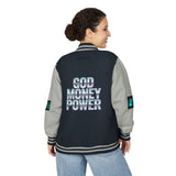 Letterman Jacket — "GOD MONEY POWER" Retro Graphic Varsity Jacket