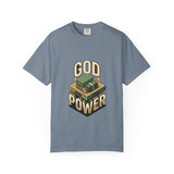 God Power T-Shirt — Faith Graphic Tee with Vintage Tank Illustration